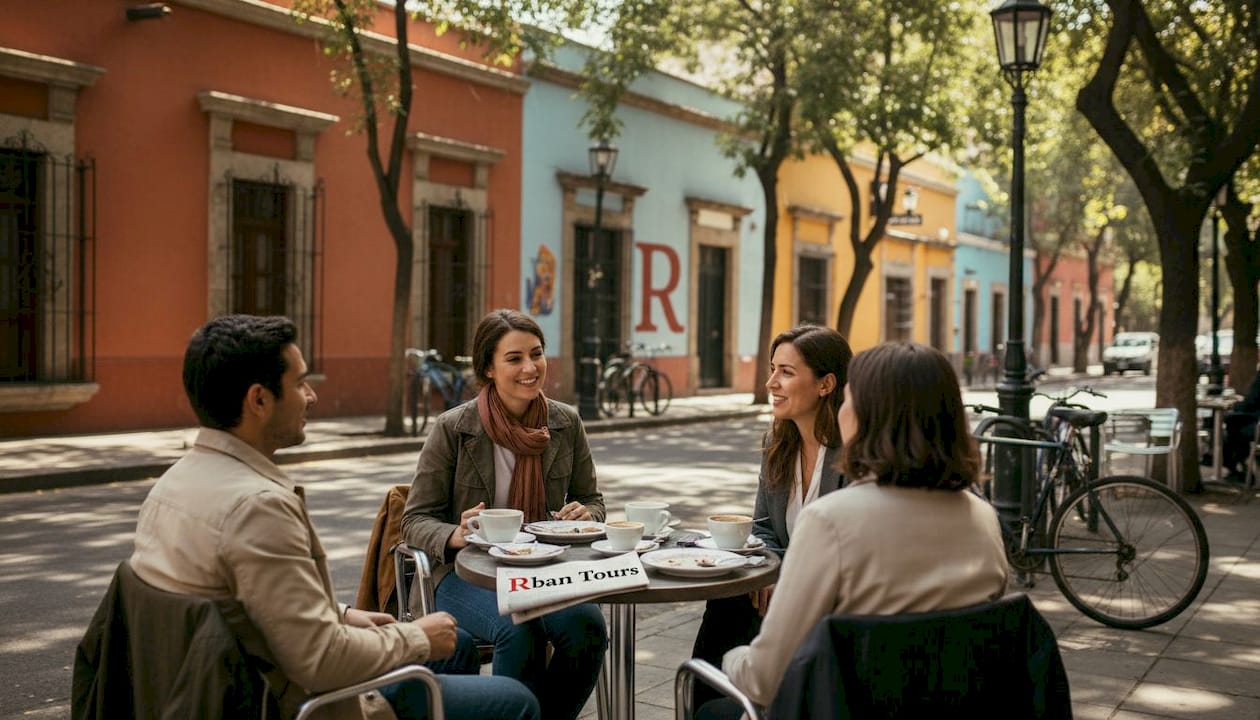 Locals enjoying sobremesa at Mexico City café
