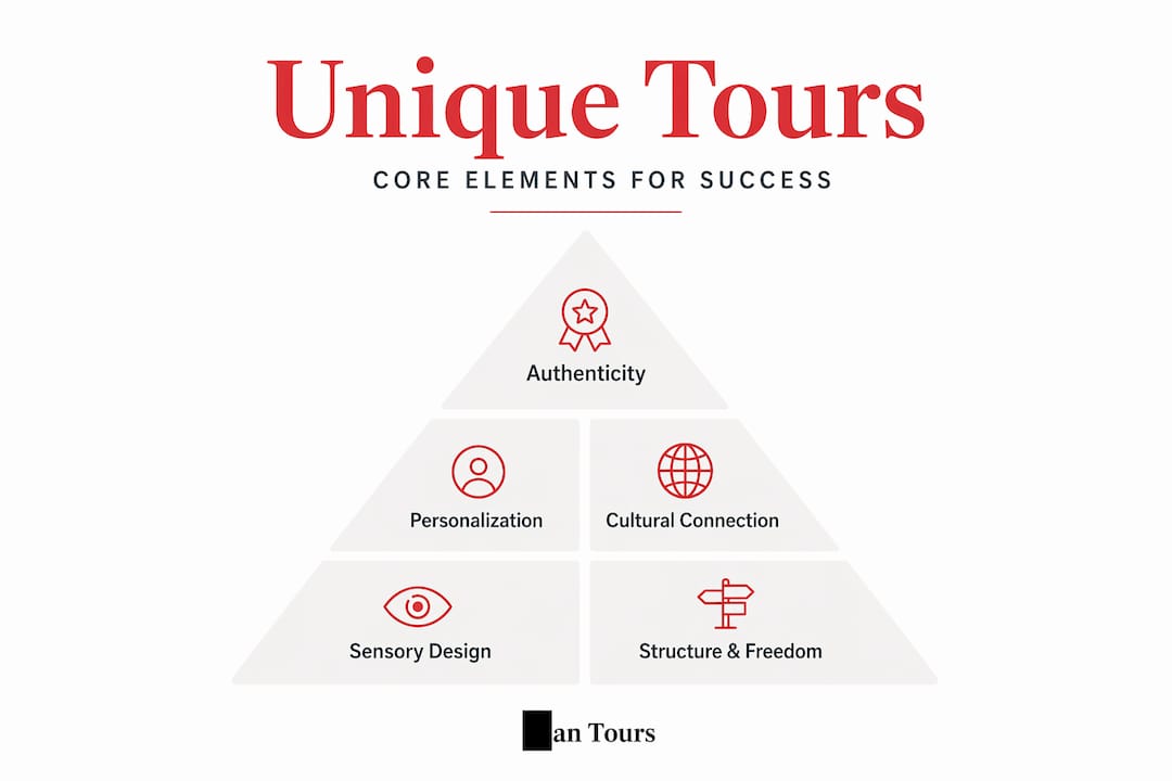 Infographic pyramid of unique tour core elements