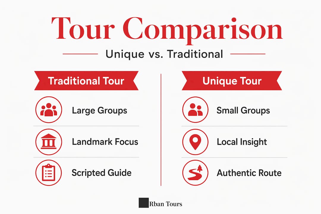 Infographic comparing unique and traditional tours