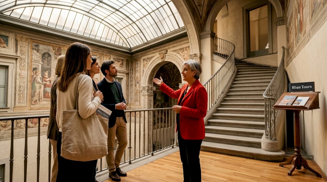 Visitors touring Milan historic building