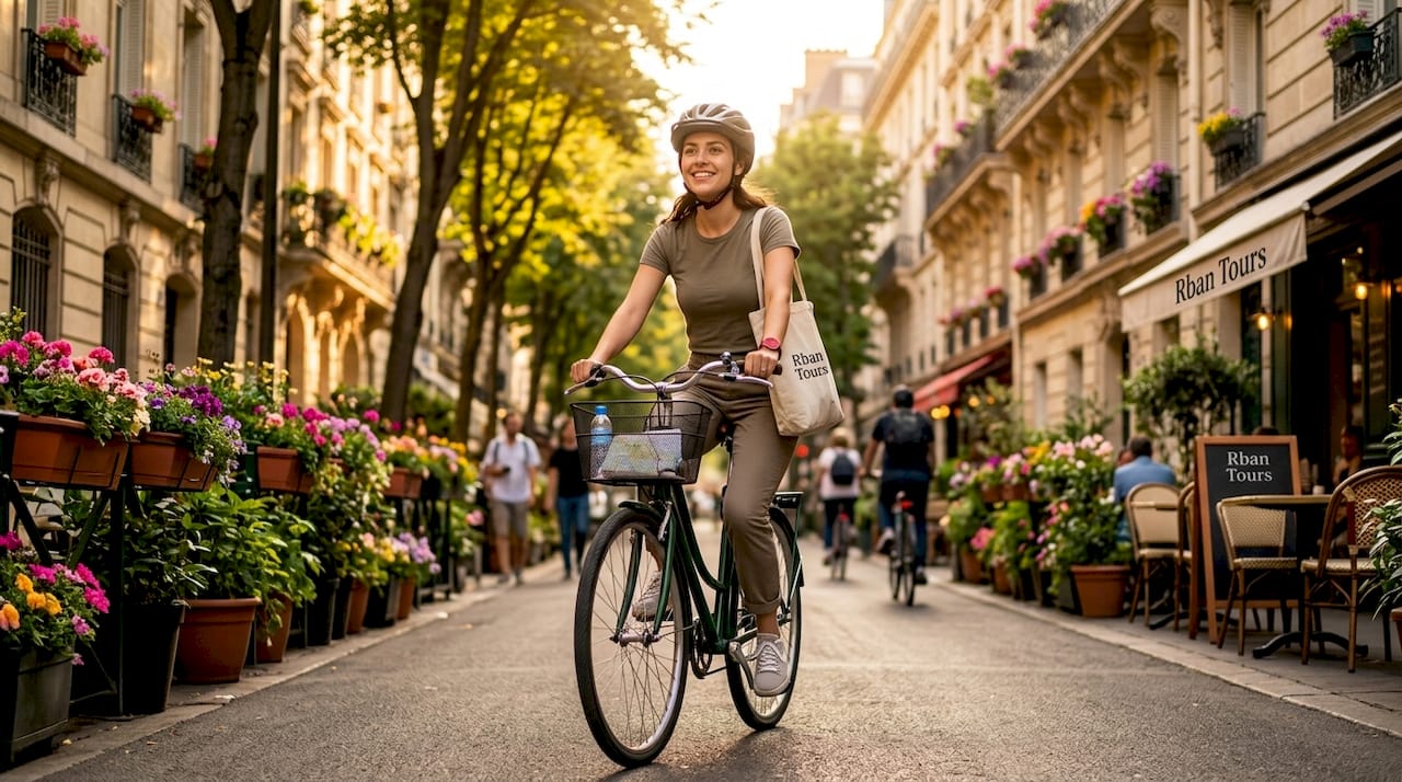 Tourist biking in Condesa neighborhood