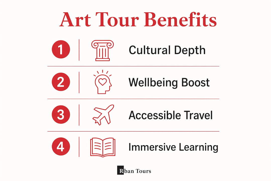 Infographic illustrating main benefits of art-based tours