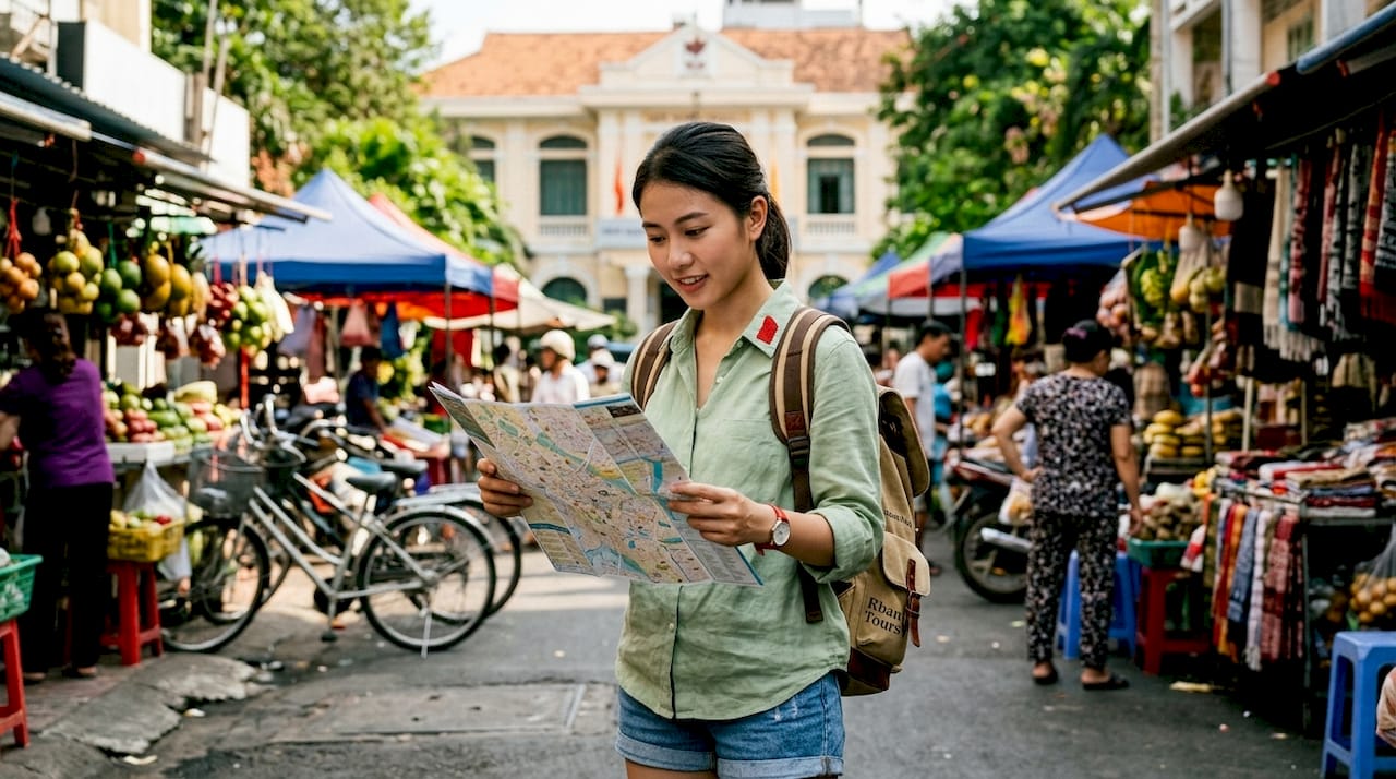 Traveler outside War Remnants Museum, Ho Chi Minh City