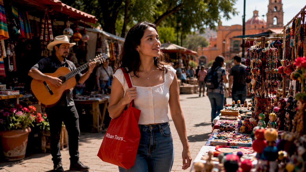 Woman exploring quiet Mexico City side street
