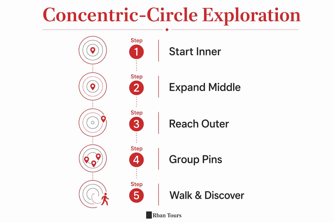 Infographic illustrating step-by-step exploration method