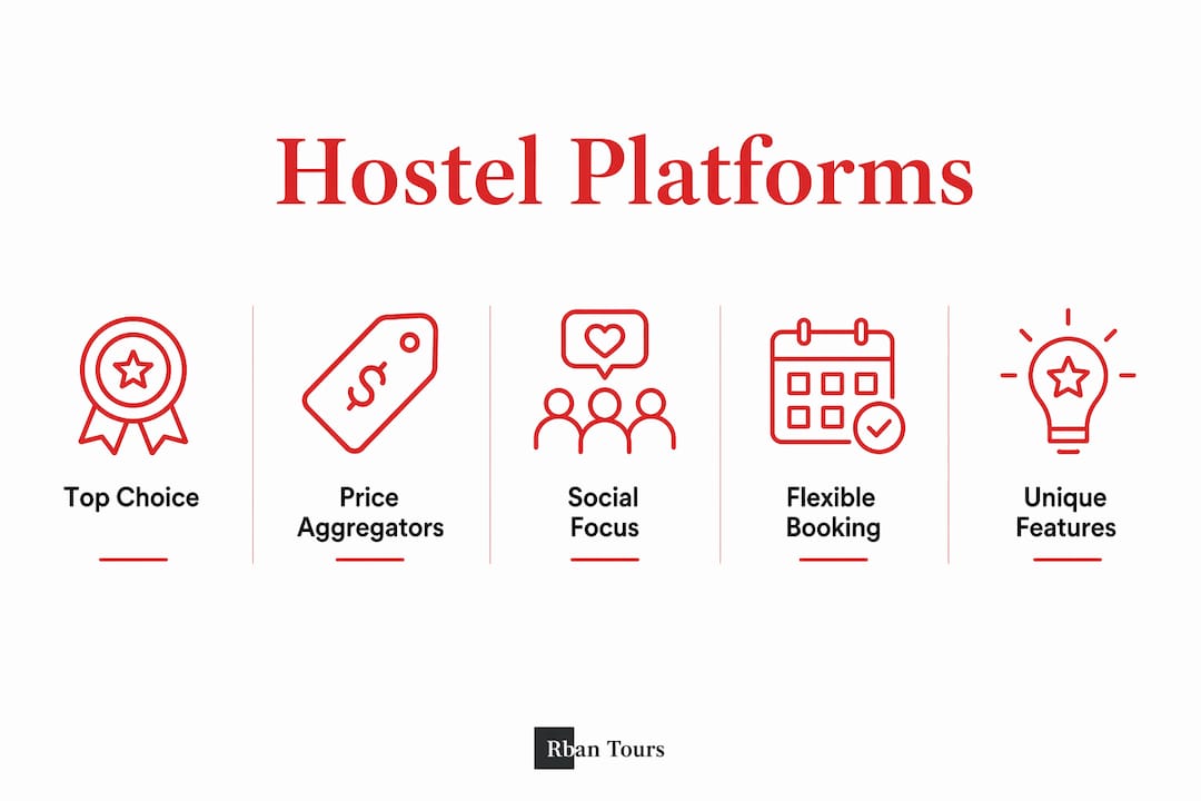Infographic illustrating key hostel booking platforms