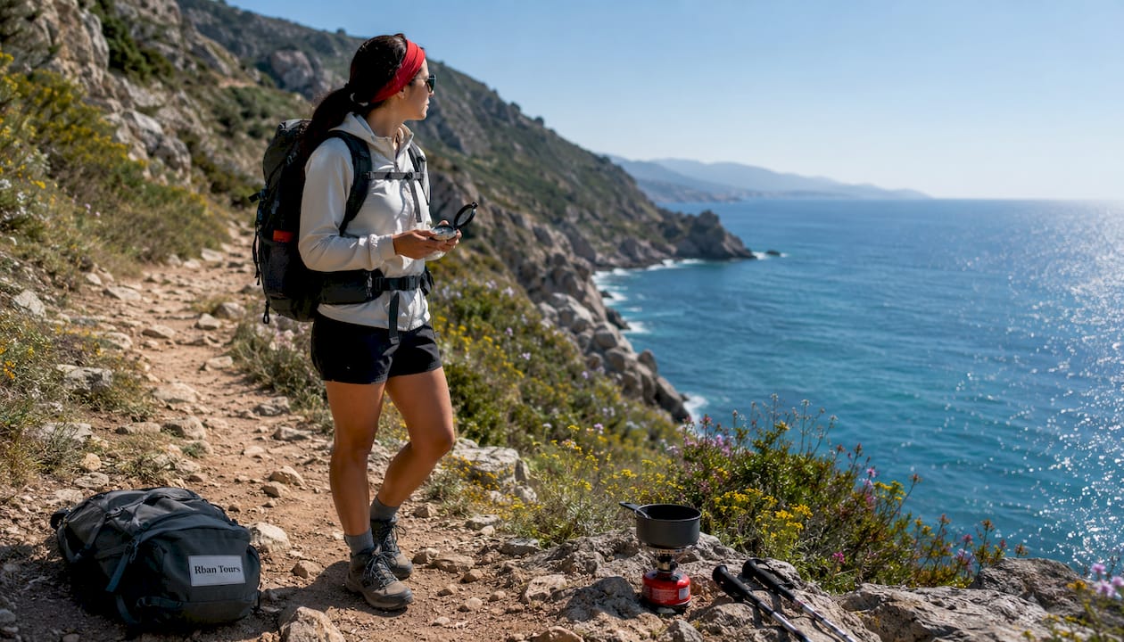 Hiker navigating rugged remote trail