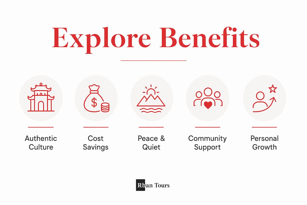 Infographic showing key benefits of non-touristy travel