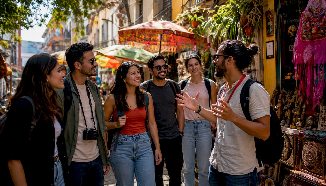 Food tour group exploring local neighborhood