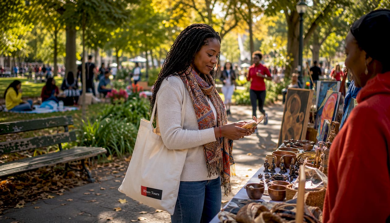 Woman shopping at local city artisan market