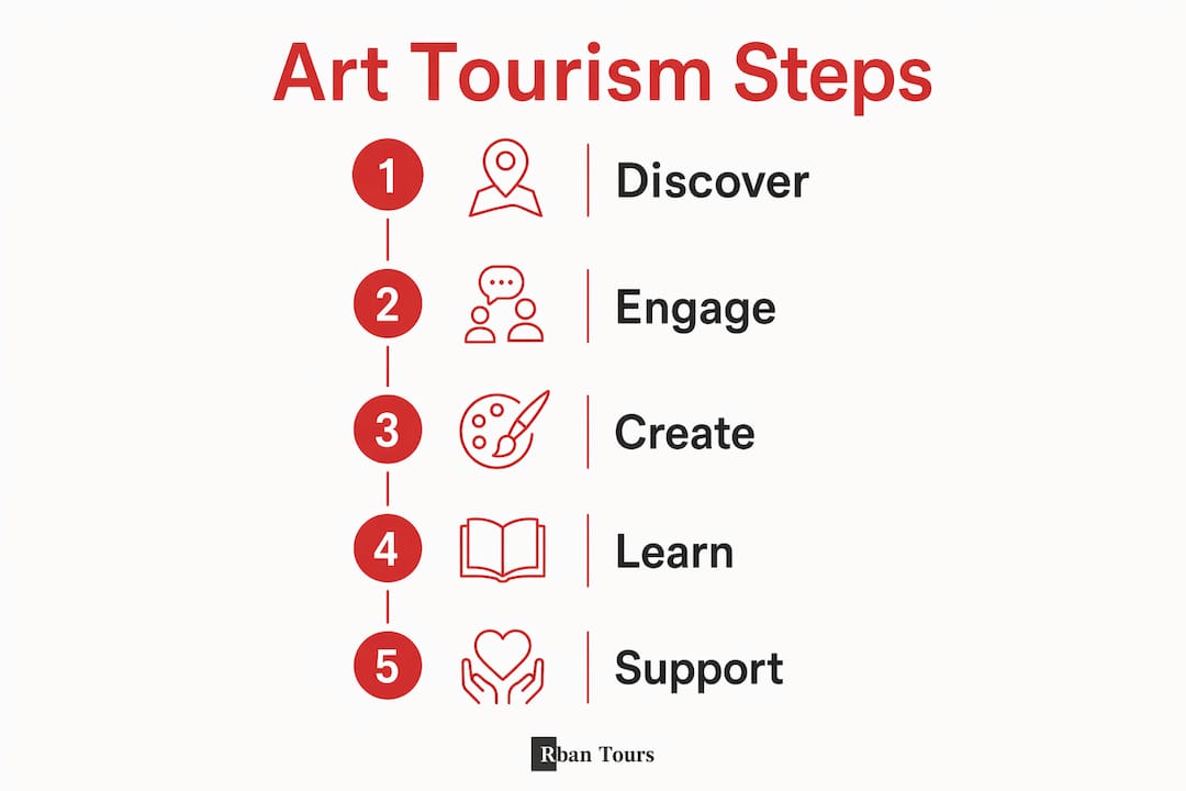 Infographic showing key steps in art tourism experience