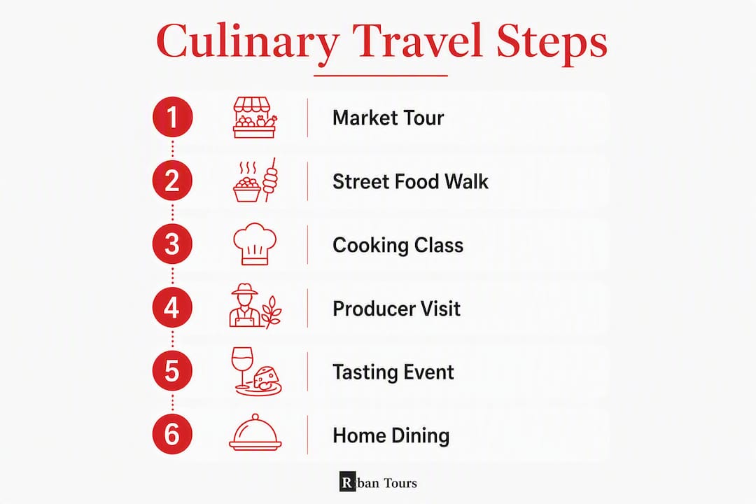 Infographic showing culinary travel experience steps