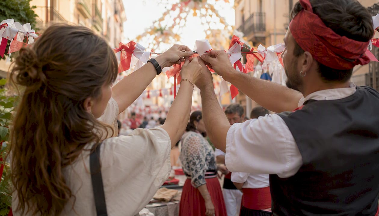 Traveler participating in cultural festival decorations