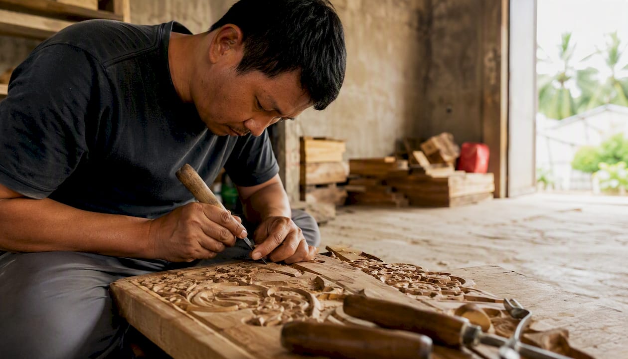 Local artisan crafting by hand in workshop