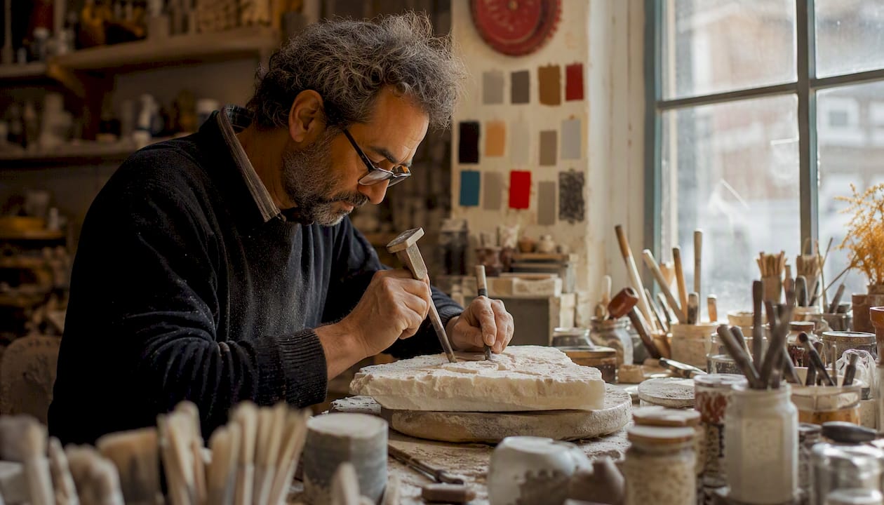 Hands crafting in local artisan studio