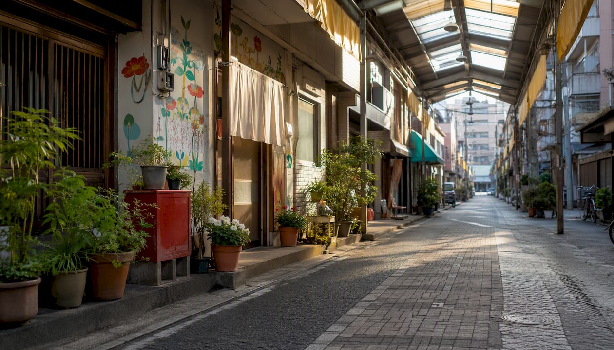Covered shopping arcade in Tokyo residential area