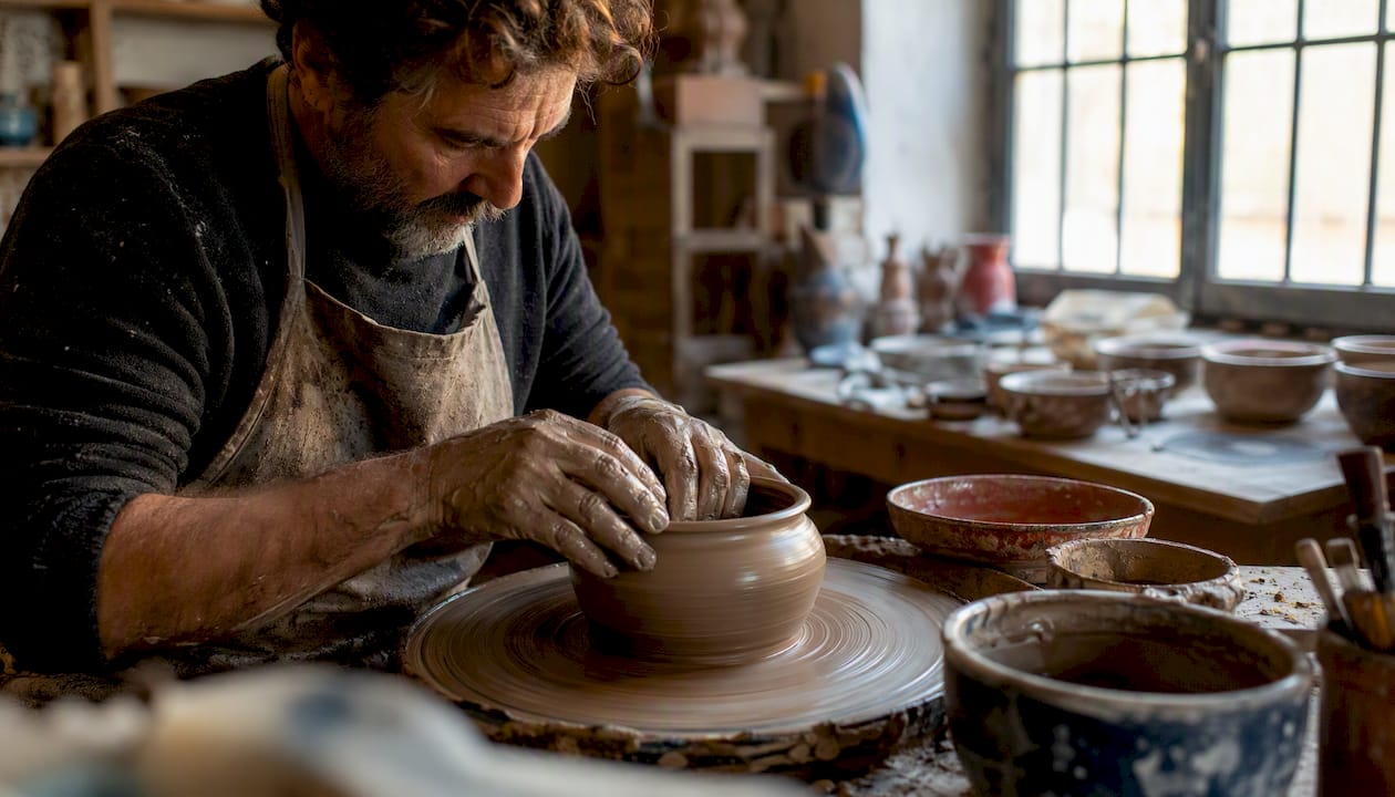 Italian artisan handcrafting in workshop