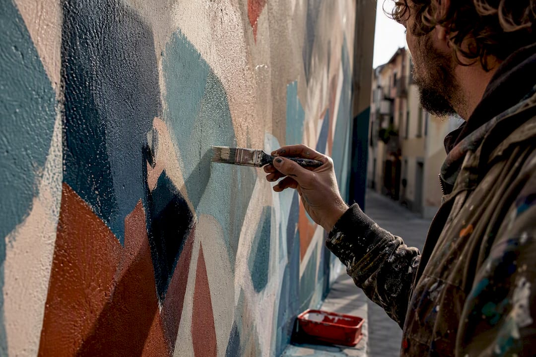 Artist beside fresh Milan community mural