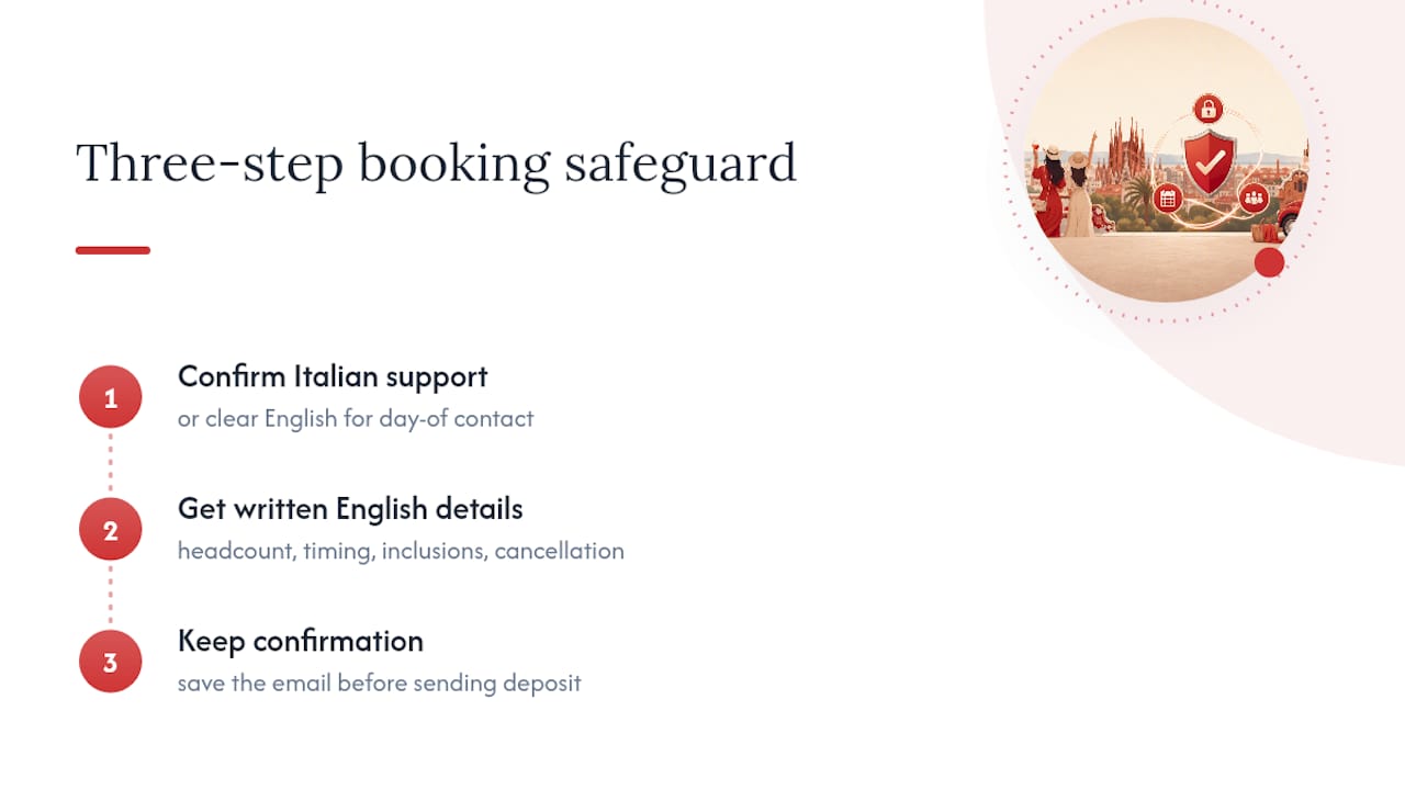 Three-step booking confirmation safeguard