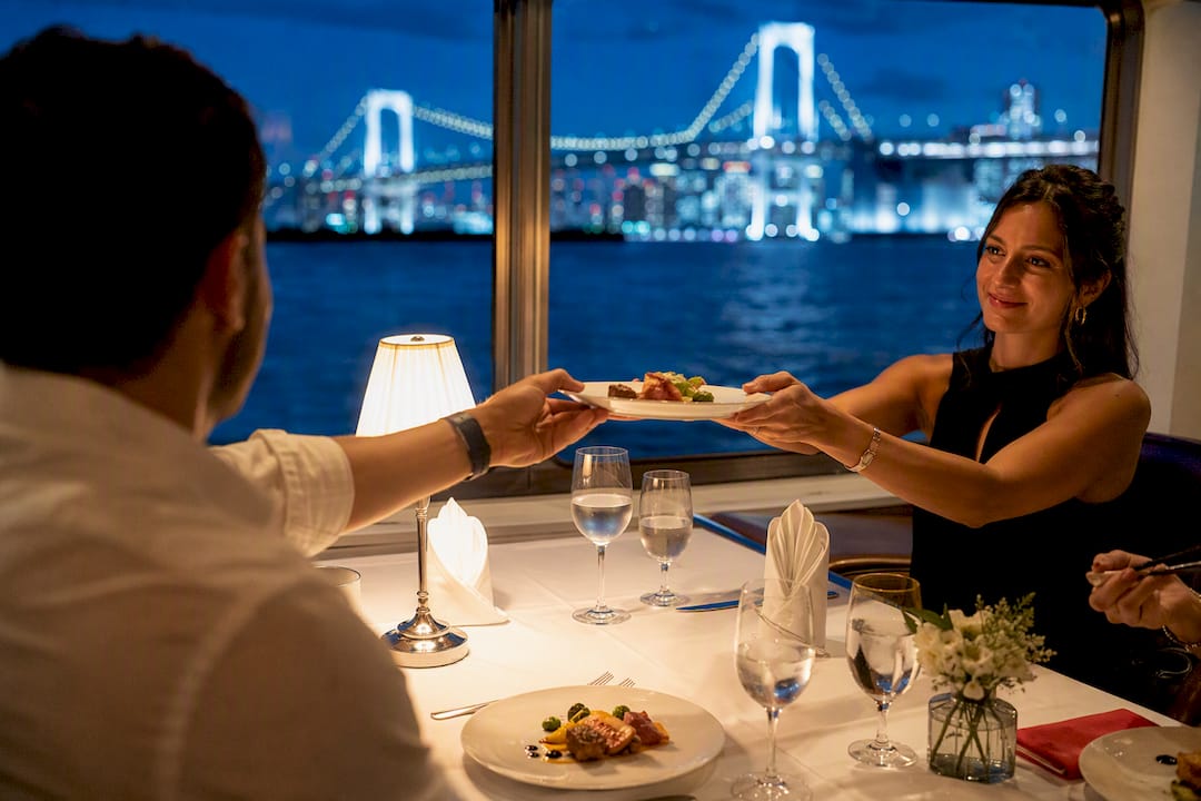 Dinner table aboard Tokyo Bay cruise