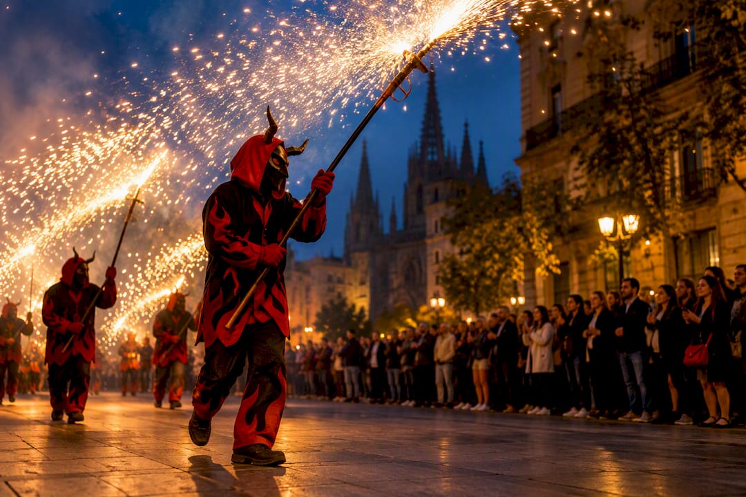 La Mercè correfoc performers at night