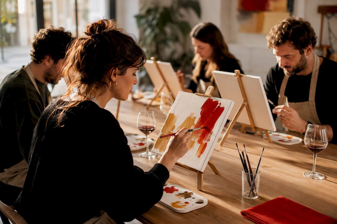 Group painting during Barcelona workshop
