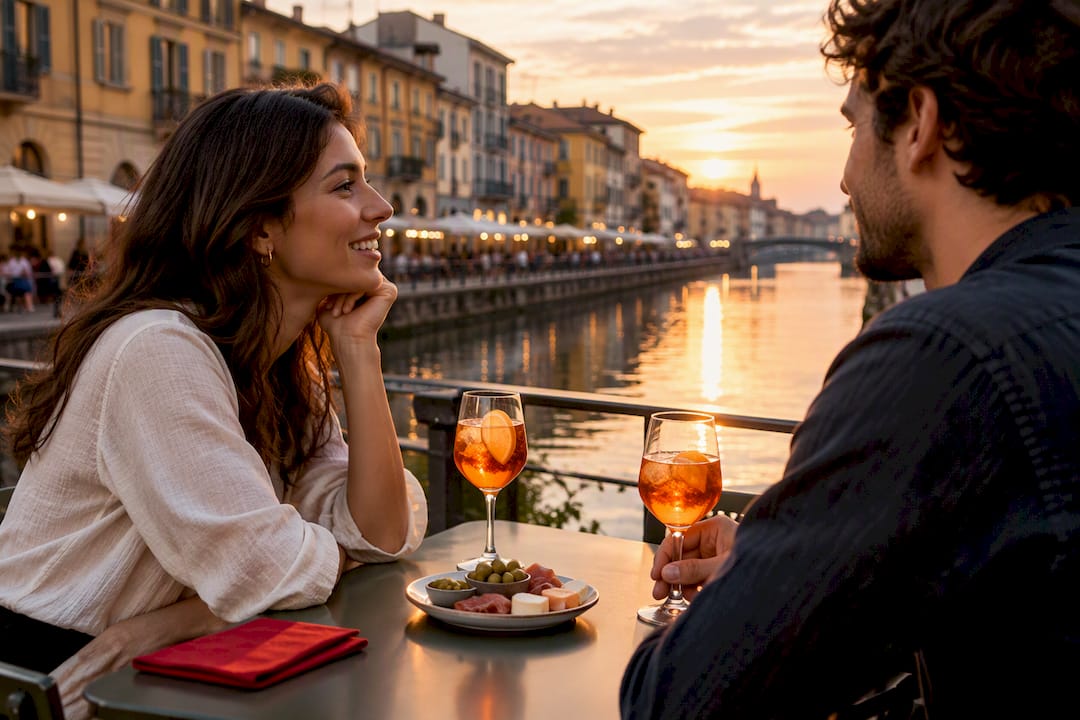 Aperitivo beside Milan's Navigli canal