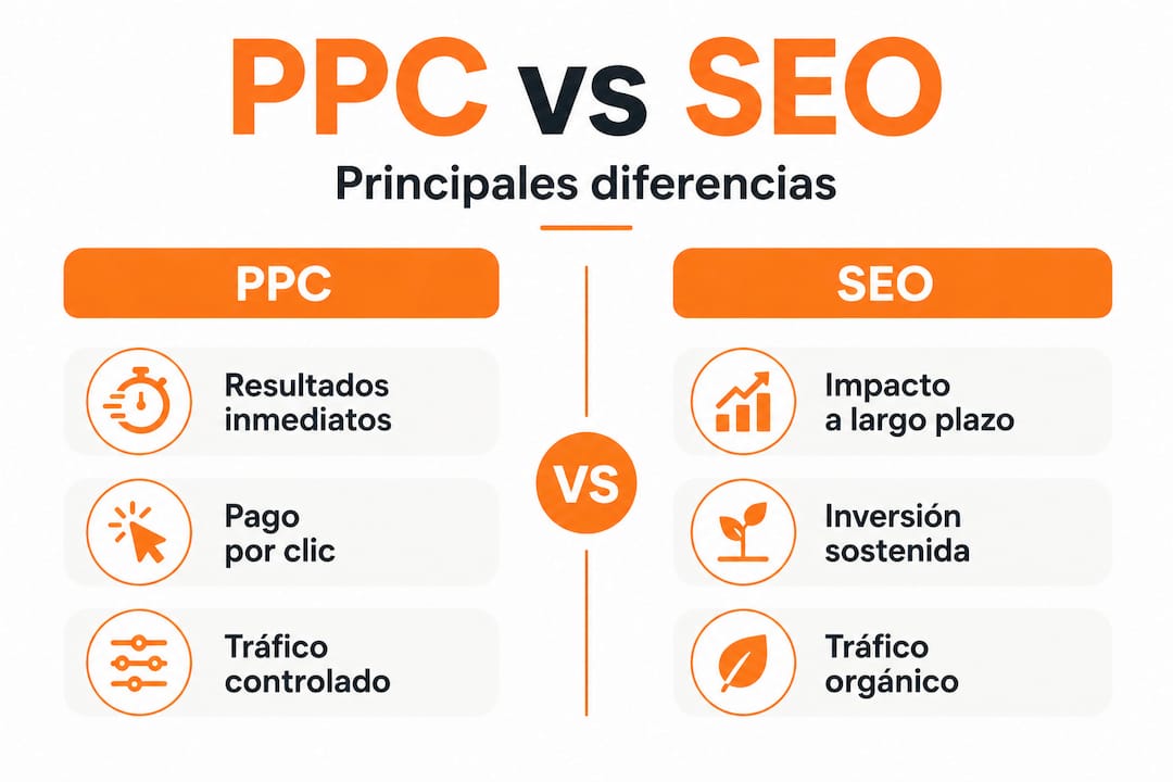 Infografía: diferencias clave entre PPC y SEO