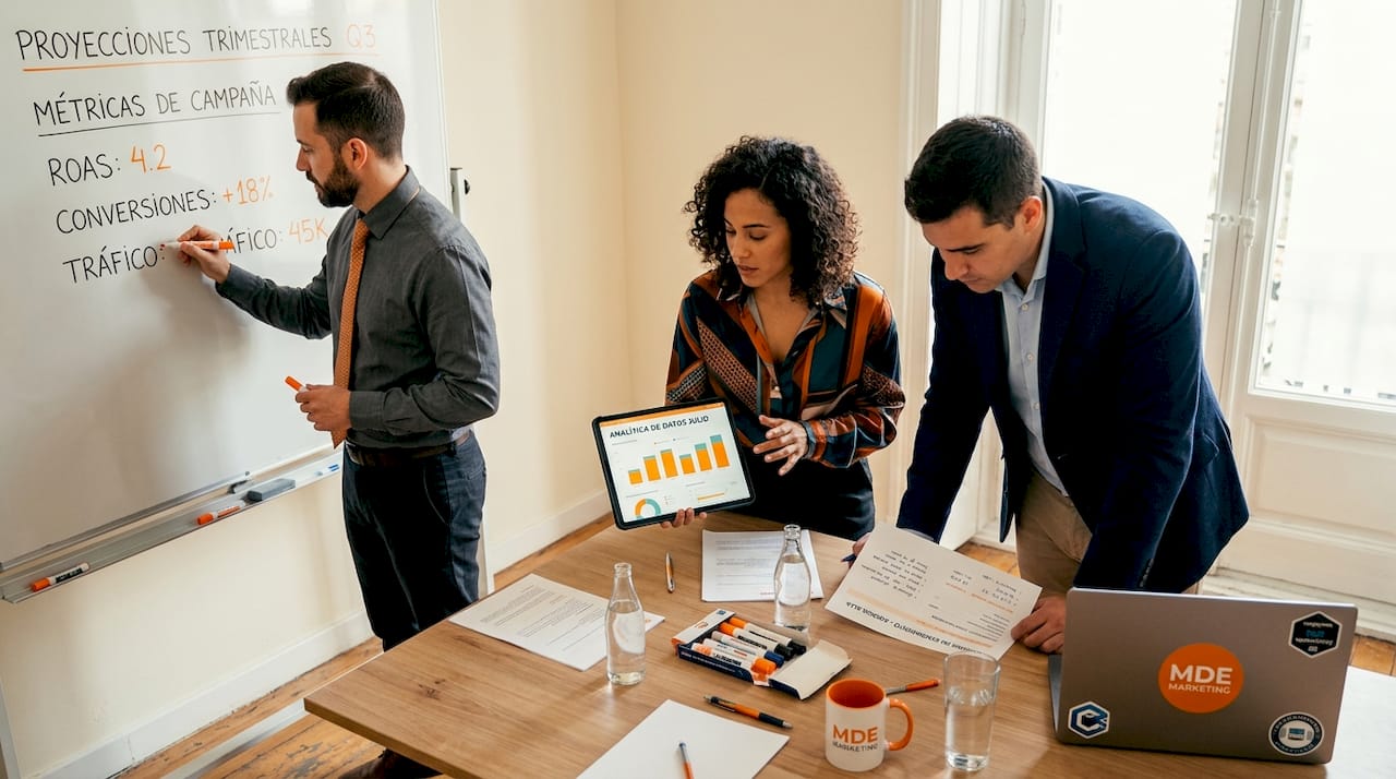 El equipo revisa y evalúa los resultados de las campañas de marketing digital.