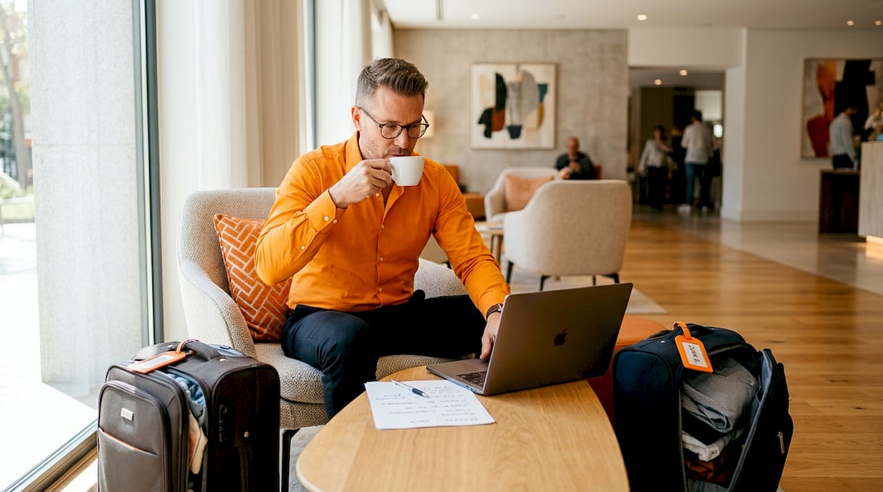 Huésped comprobando el correo de confirmación de su reserva en el hotel