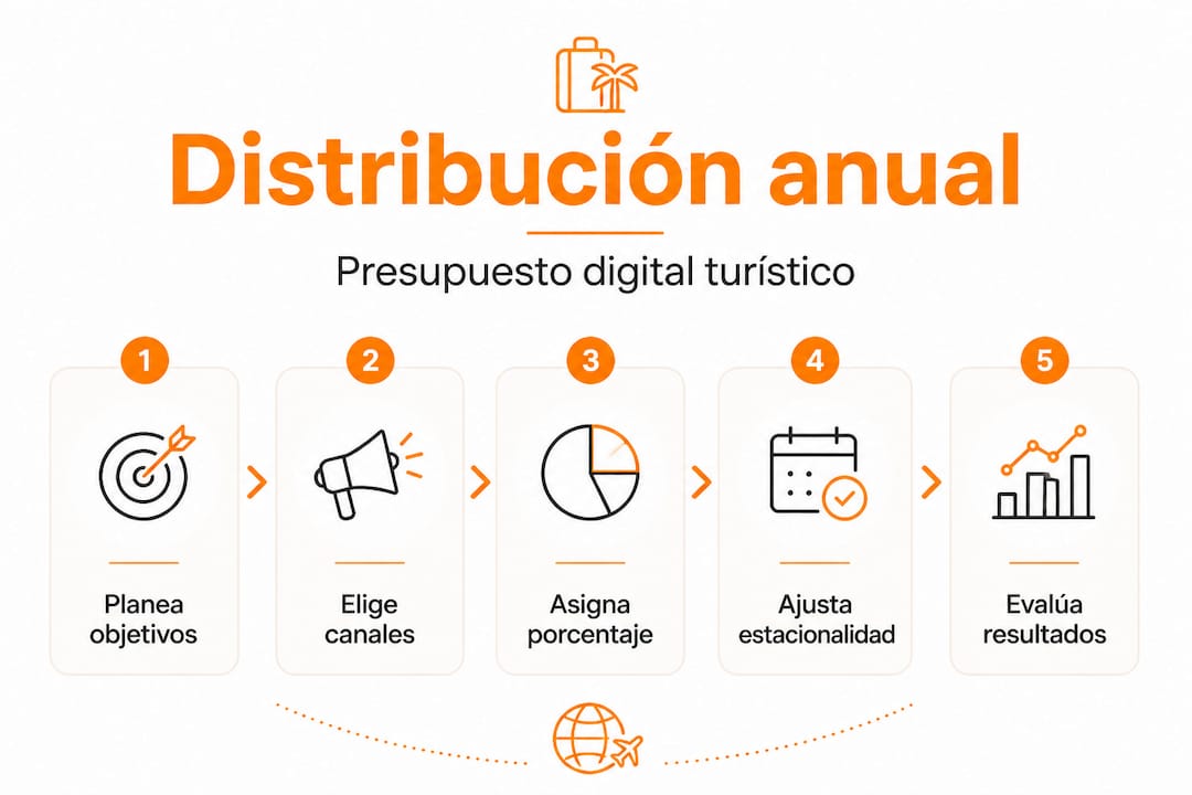 Infografía sobre la gestión anual del presupuesto digital en turismo