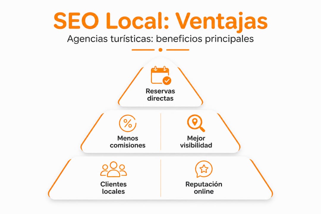 Infografía sobre los principales beneficios del SEO local, organizada de mayor a menor impacto