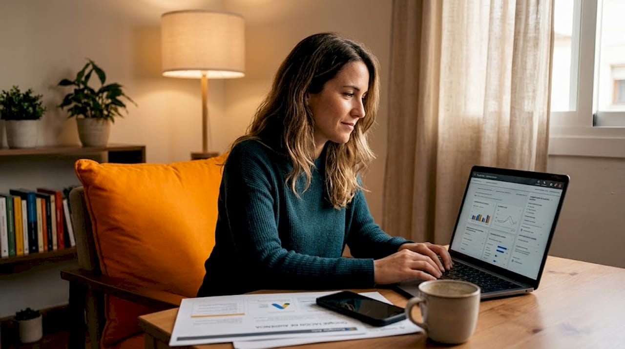 Especialista en Google Ads optimizando campañas desde casa