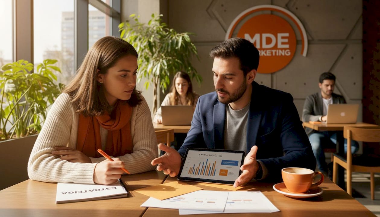 El equipo de marketing analiza la estrategia digital durante una reunión de trabajo.