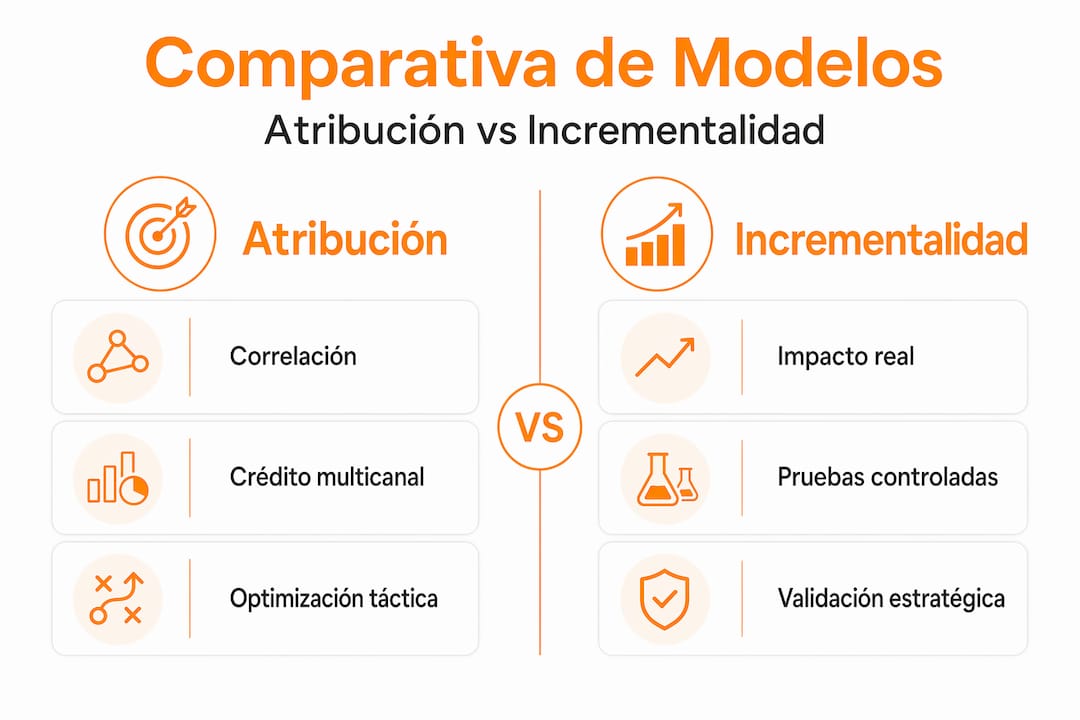 Infografía: diferencias clave entre atribución e incrementalidad