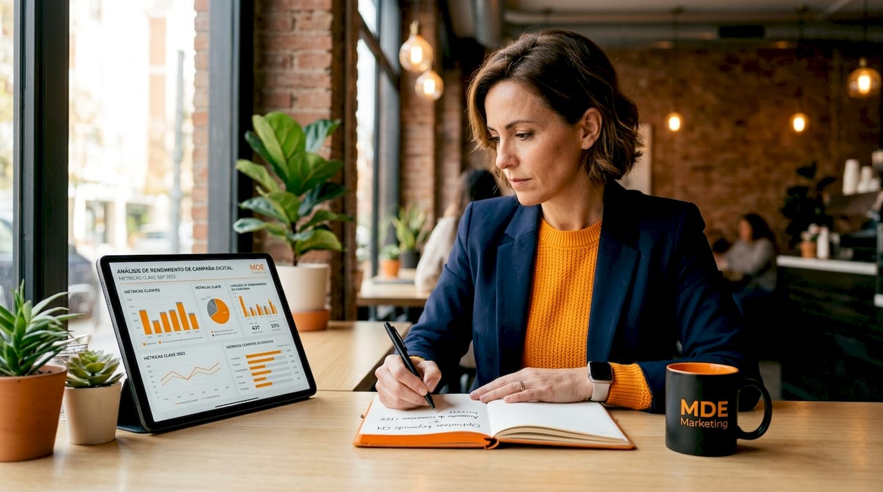 Especialista analizando datos de marketing digital e inteligencia artificial