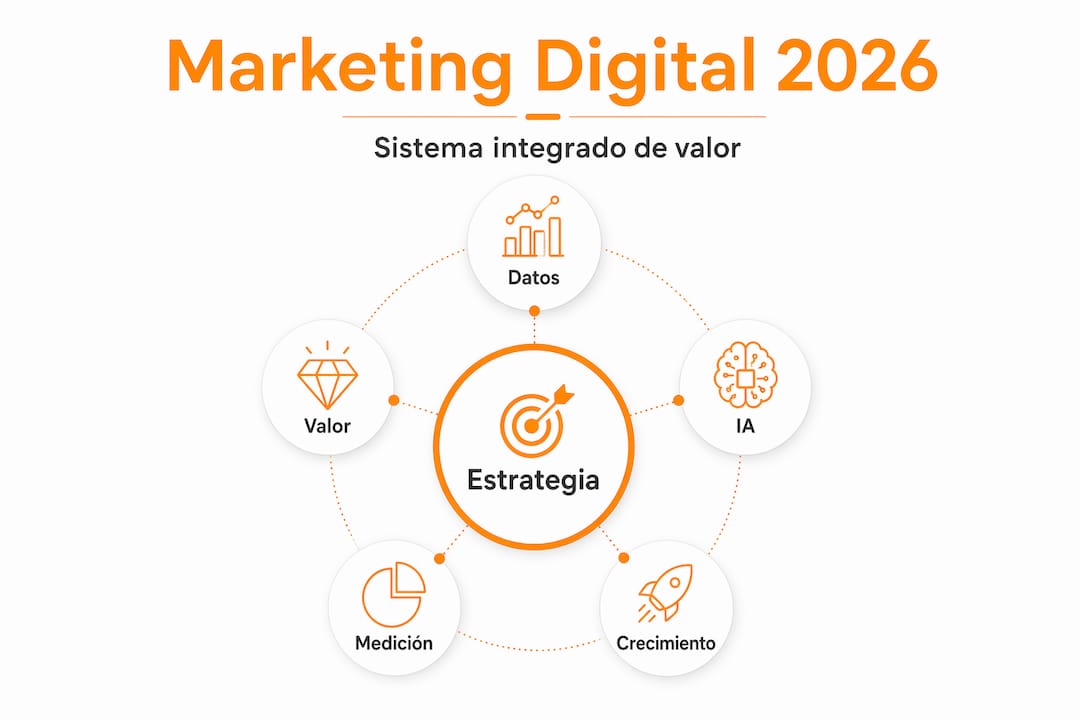 Infografía visual sobre los pilares fundamentales del marketing digital para 2026