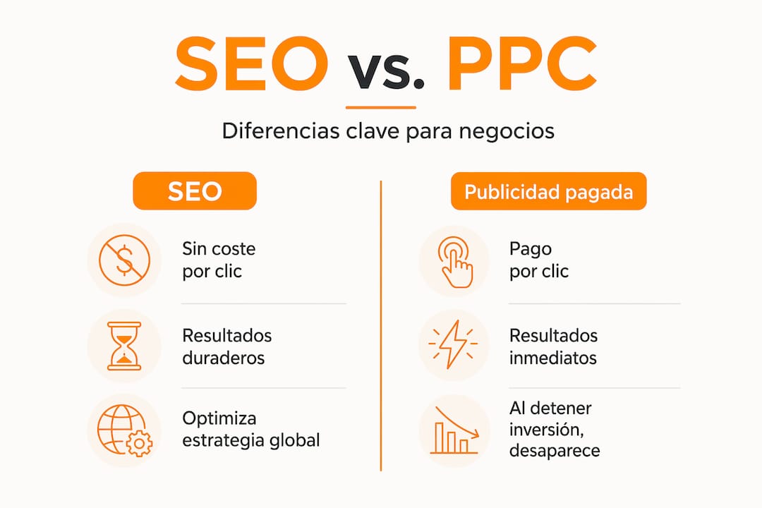 Infografía: ventajas comparativas entre SEO y publicidad de pago
