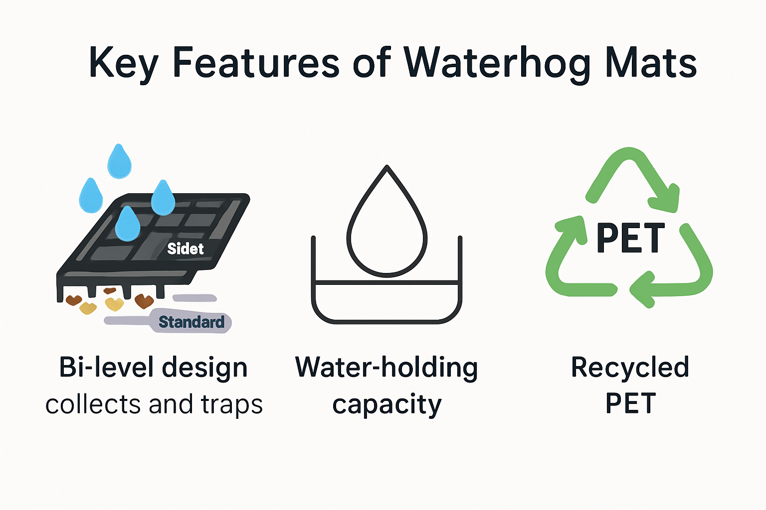 Infographic showing Waterhog mat design and benefits