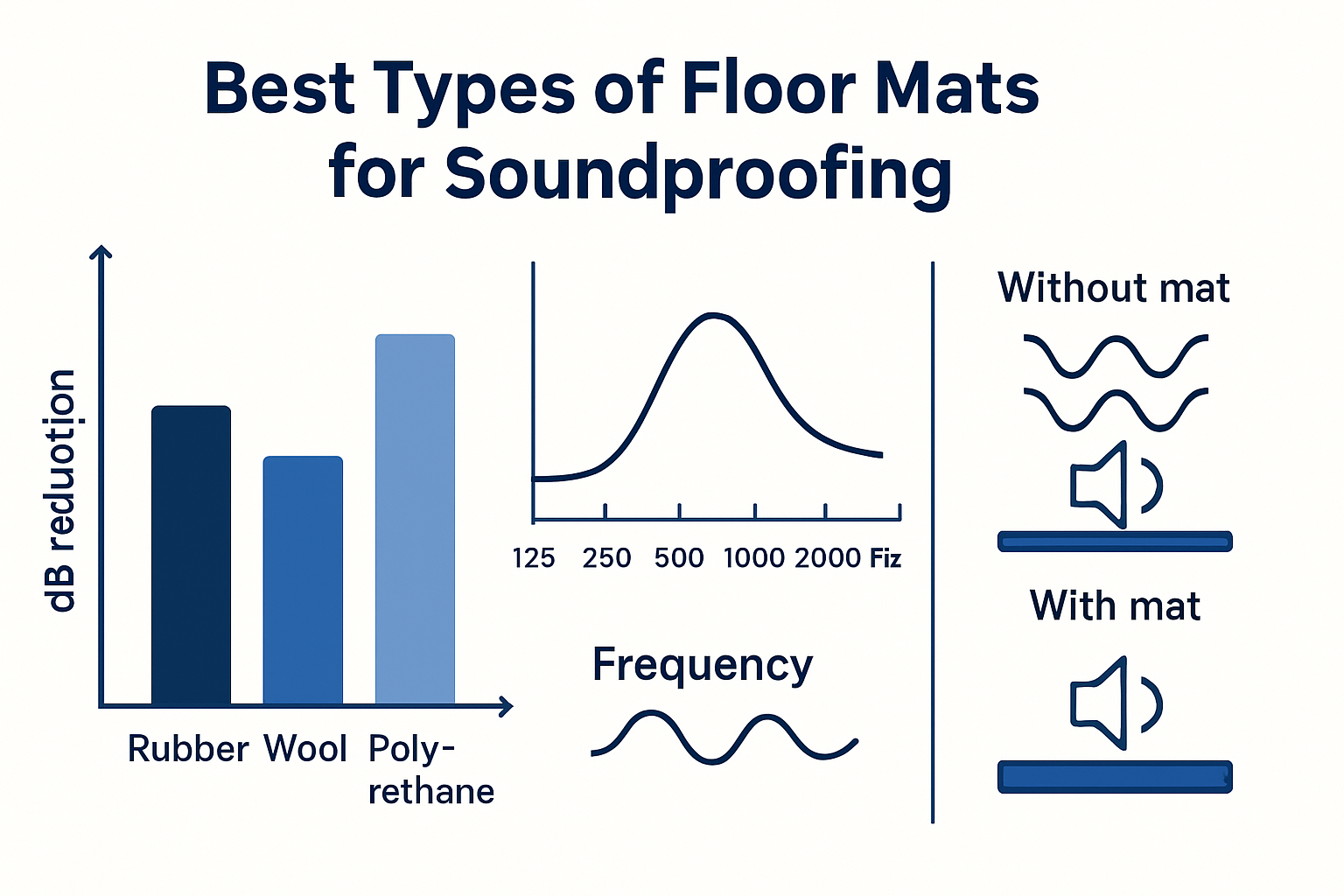 Infographic comparing sound absorption by floor mat types