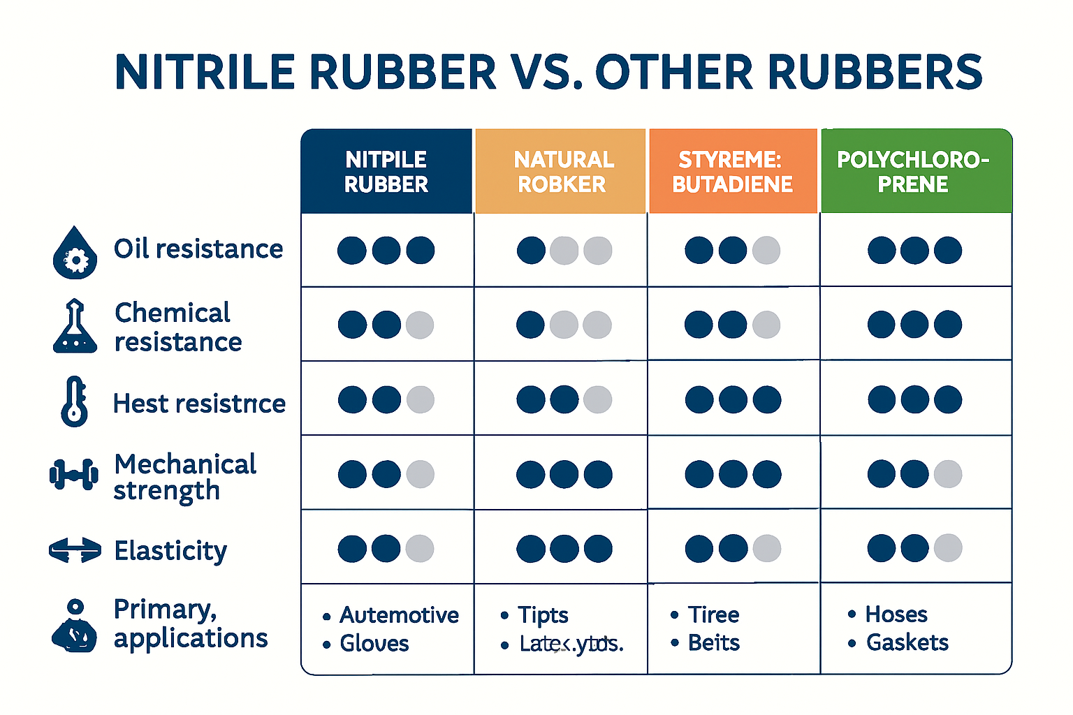 Rubber types comparison chart highlights nitrile rubber strengths