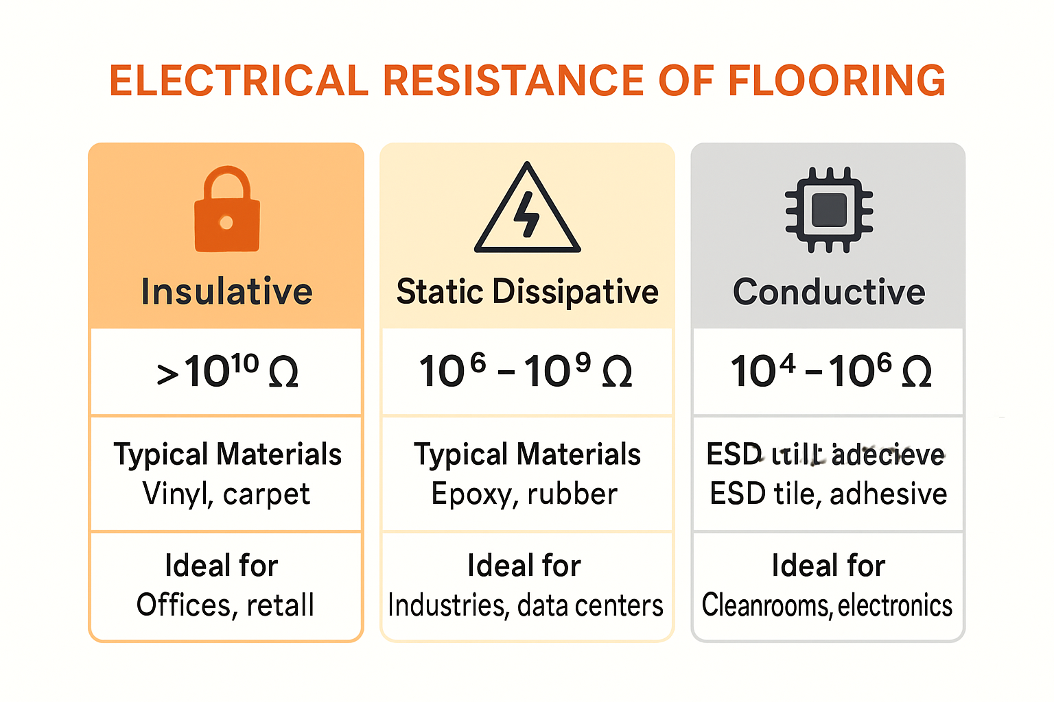 Infographic comparing ESD flooring resistance types