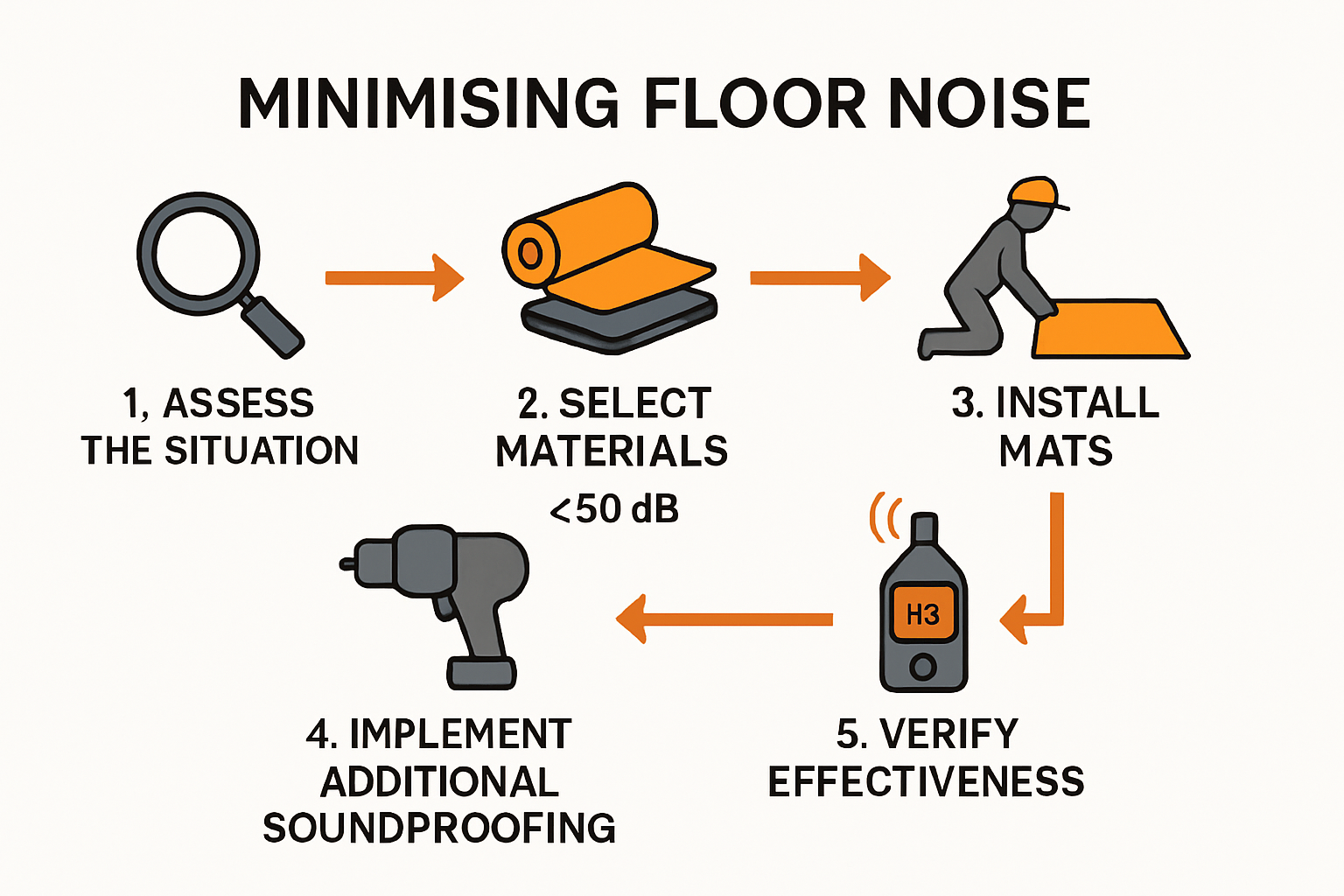 Five steps to reduce floor noise visual guide