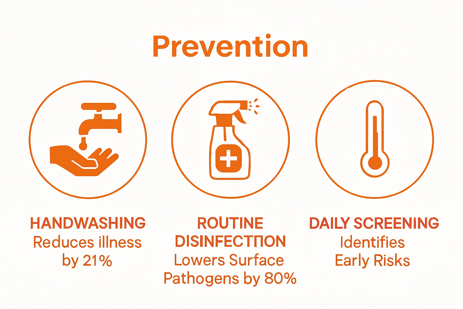 Infographic showing handwashing, disinfection, and screening statistics for school infection control