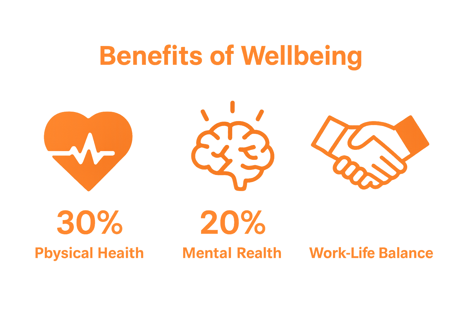 Three icons showing physical, mental, and work-life wellbeing stats