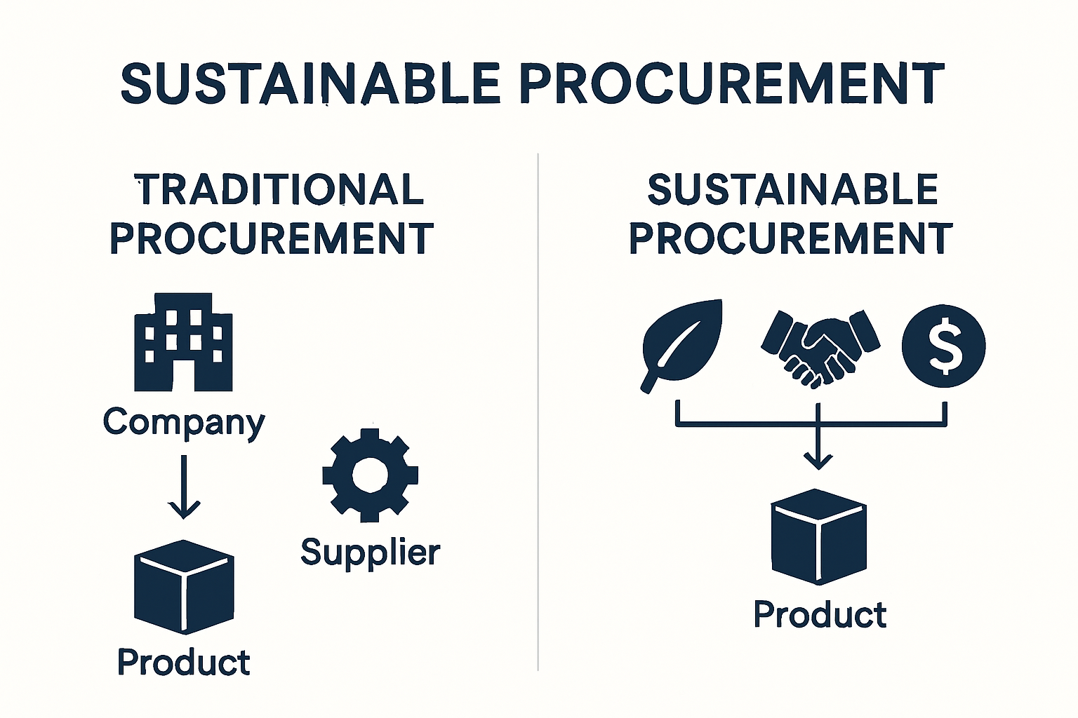 Illustration comparing traditional versus sustainable procurement processes