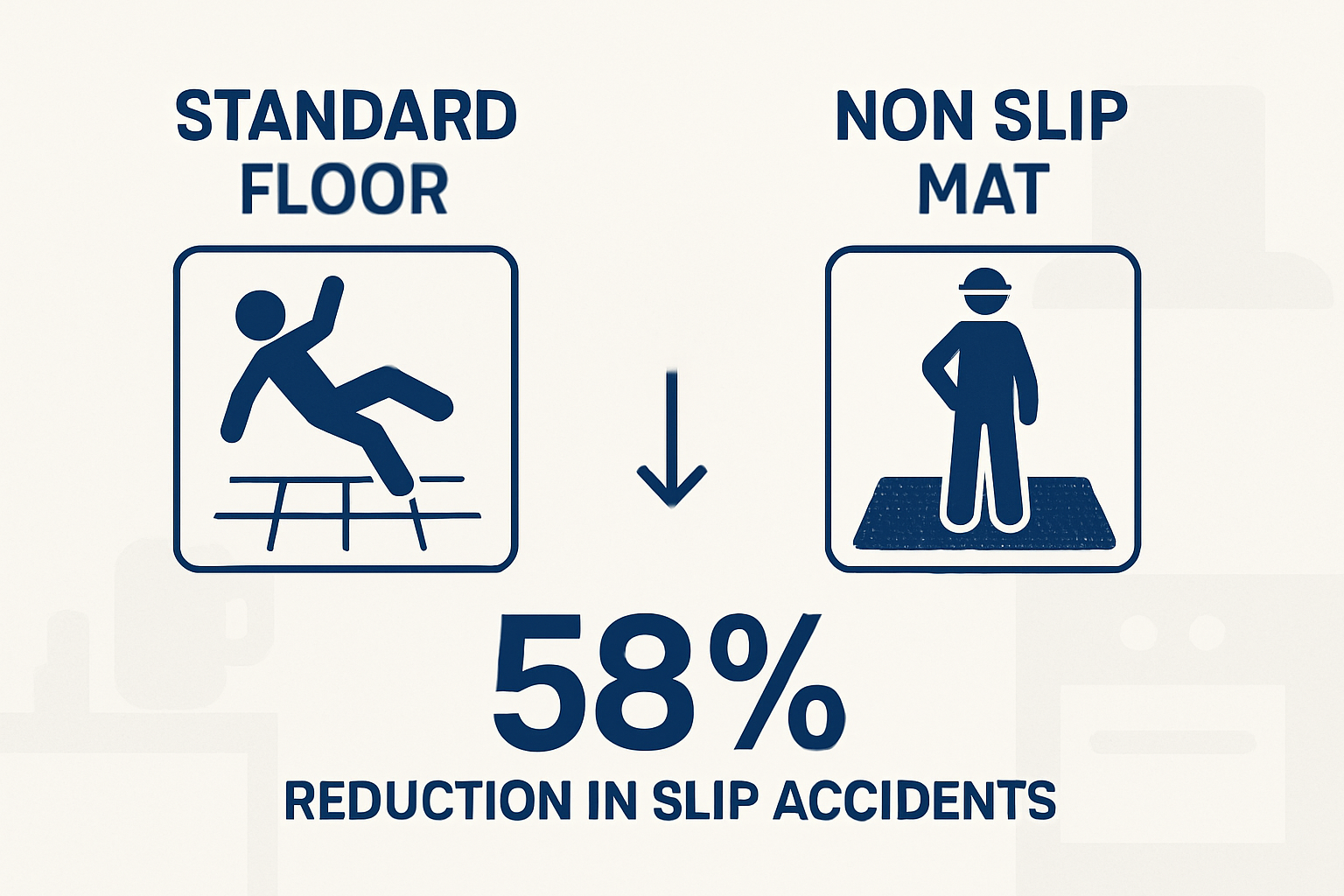 Infographic comparing slips on standard floors vs non slip mats