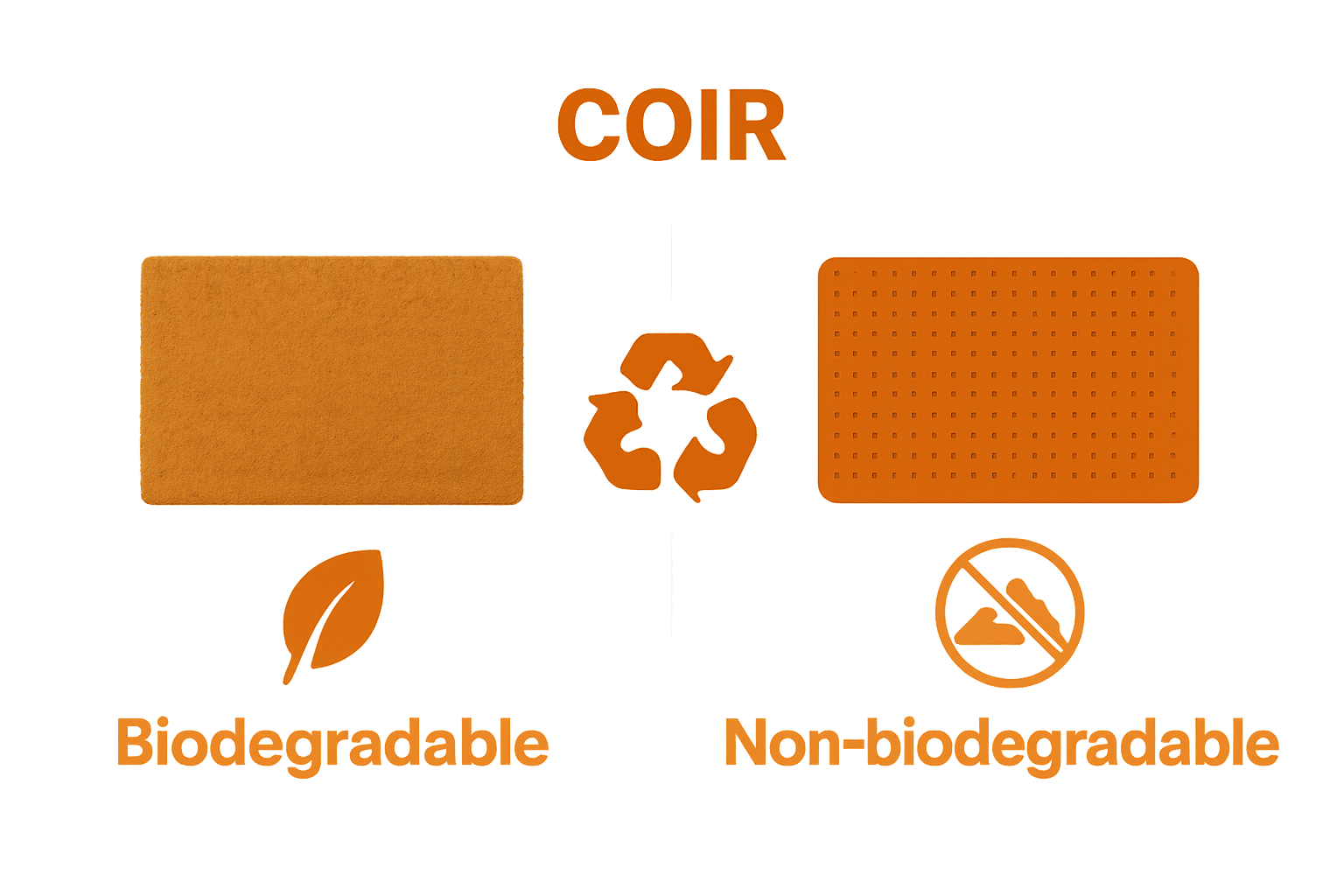 Visual comparison of biodegradable coir mat vs. non-biodegradable synthetic mat