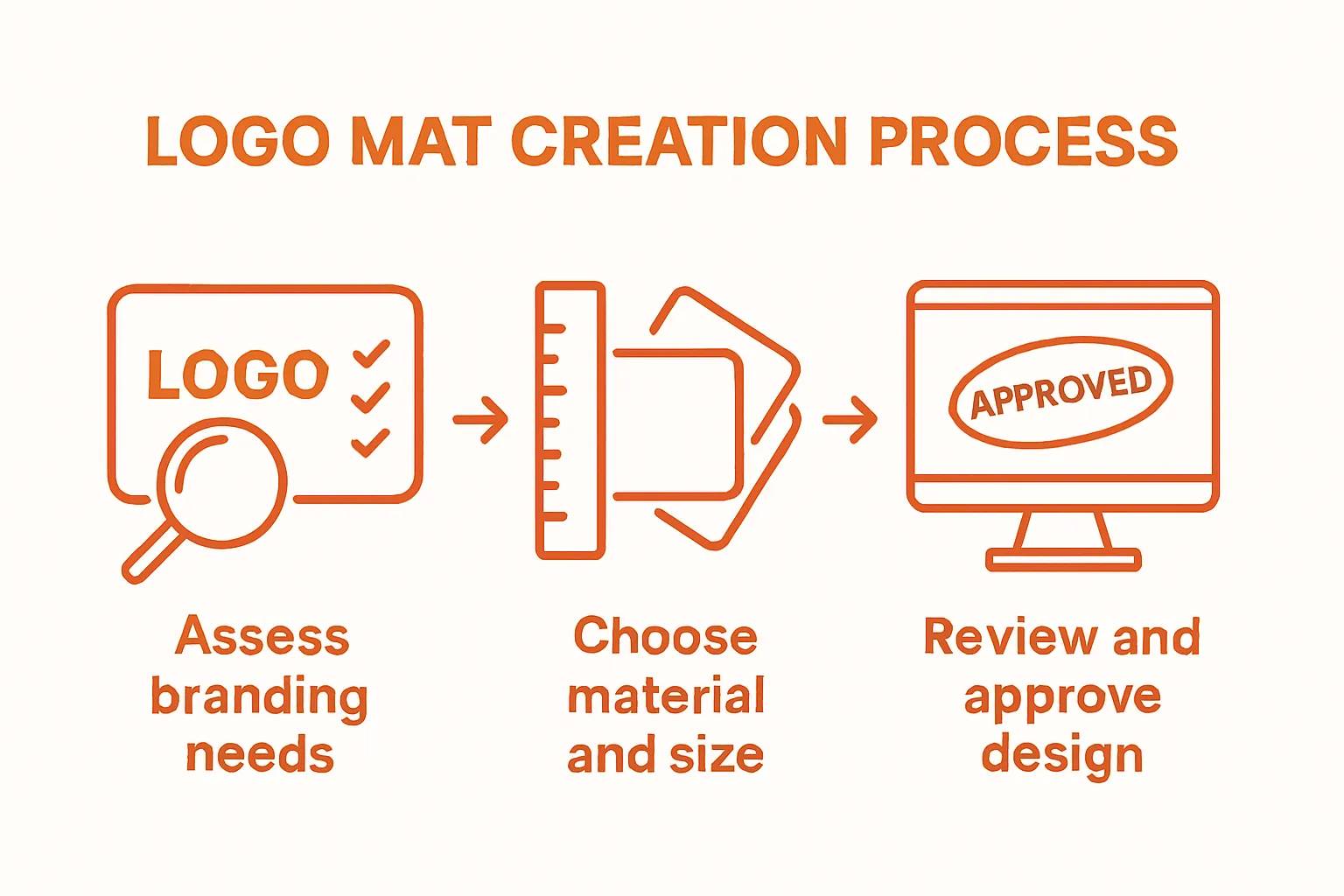 Three-step infographic for creating custom logo mats