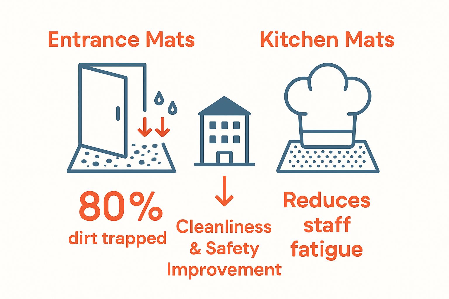 Infographic comparing entrance mats and kitchen mats functions